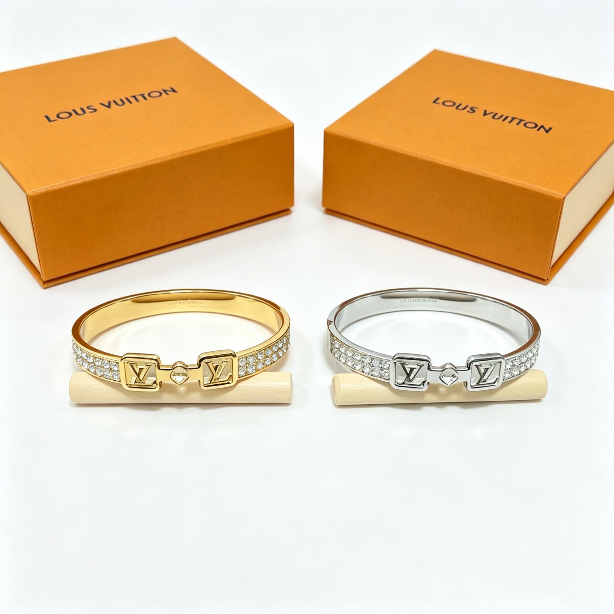 L—Double Logo Diamond-Encrusted Metal Bangle