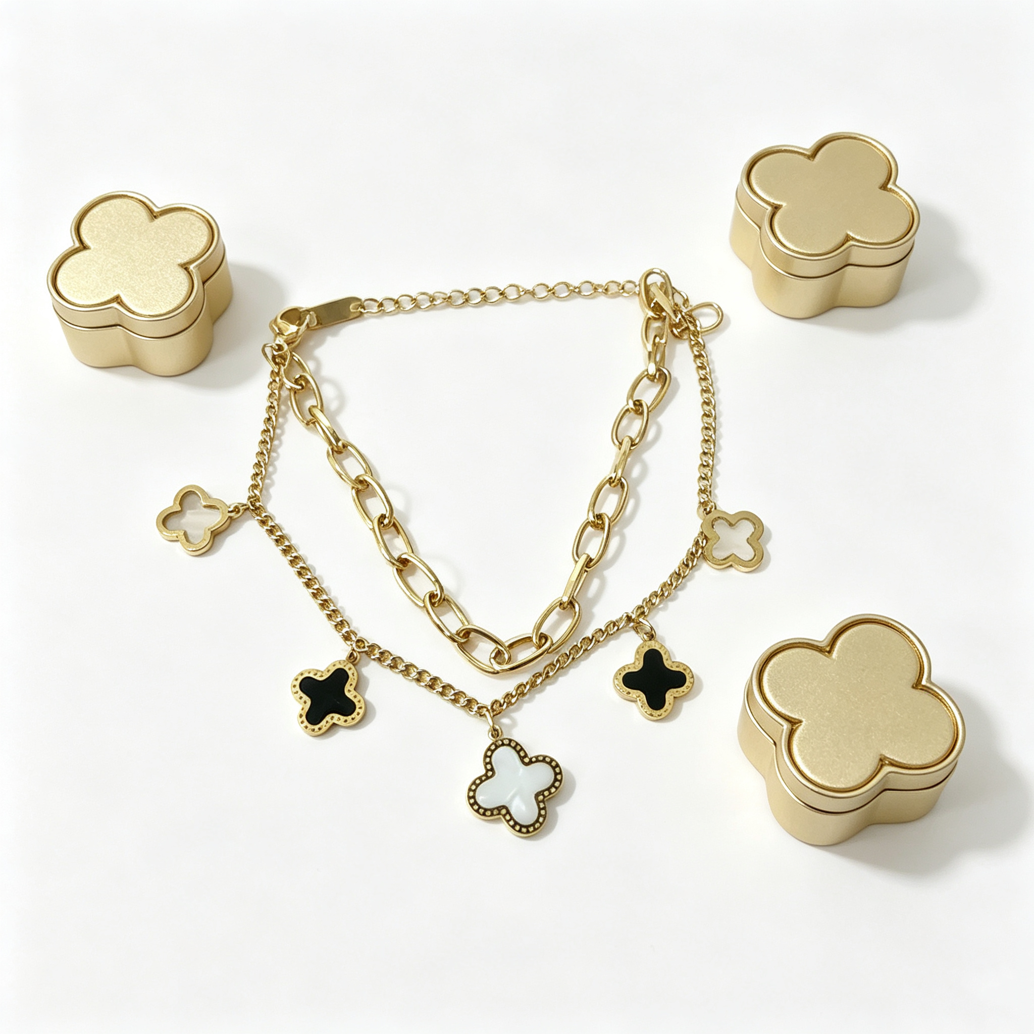 S — Double-layer Five-Flower Metal Bracelet