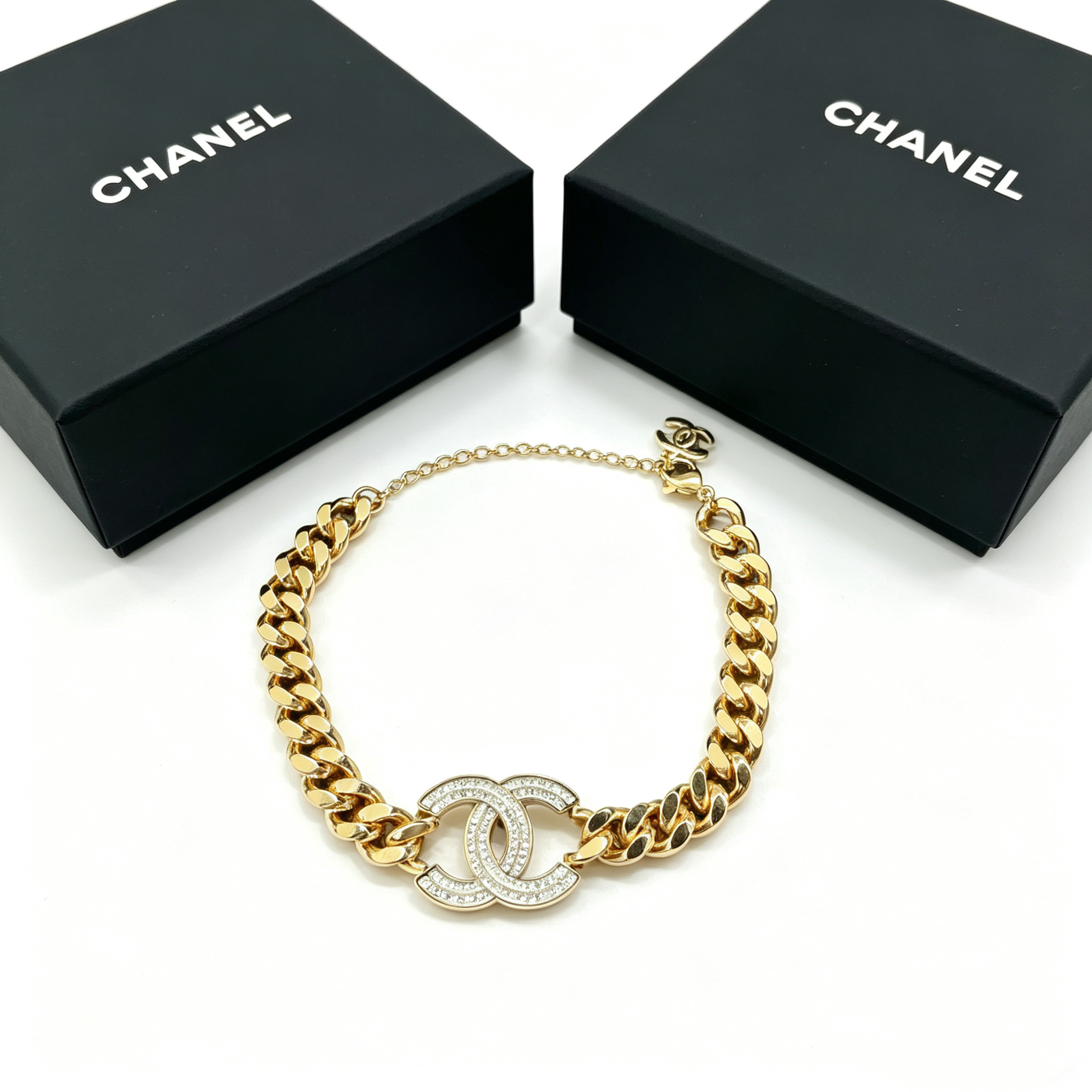 C—Metal Cuban Bracelet with Diamond Inlay