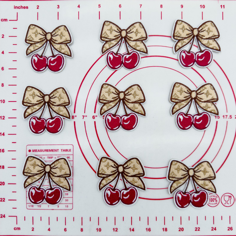 Mid(Iron-on) GG-Bow Cherry  Shape Patches
