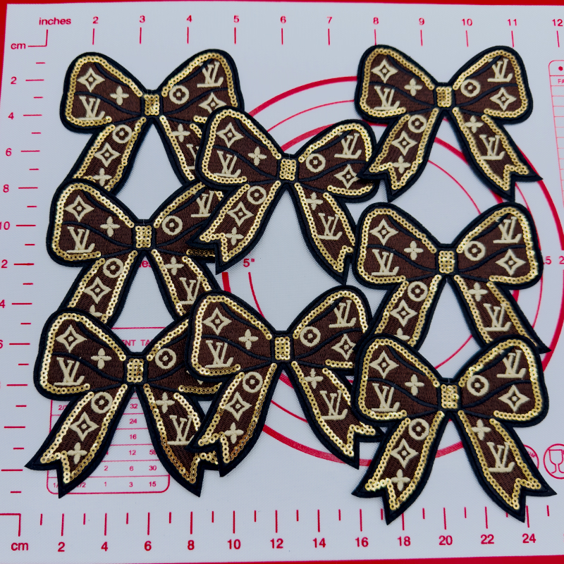 Large(Iron-on) C- Coffee Gold Bow Tie Shape Patches